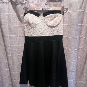 Charlotte Russe Strapless Lace Bustier Dress in Cream and Black